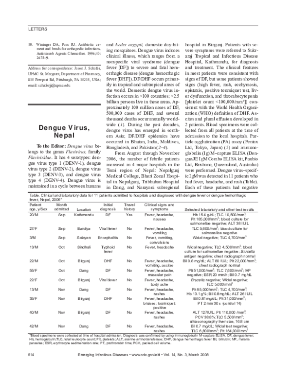 (PDF) Dengue Virus, Nepal