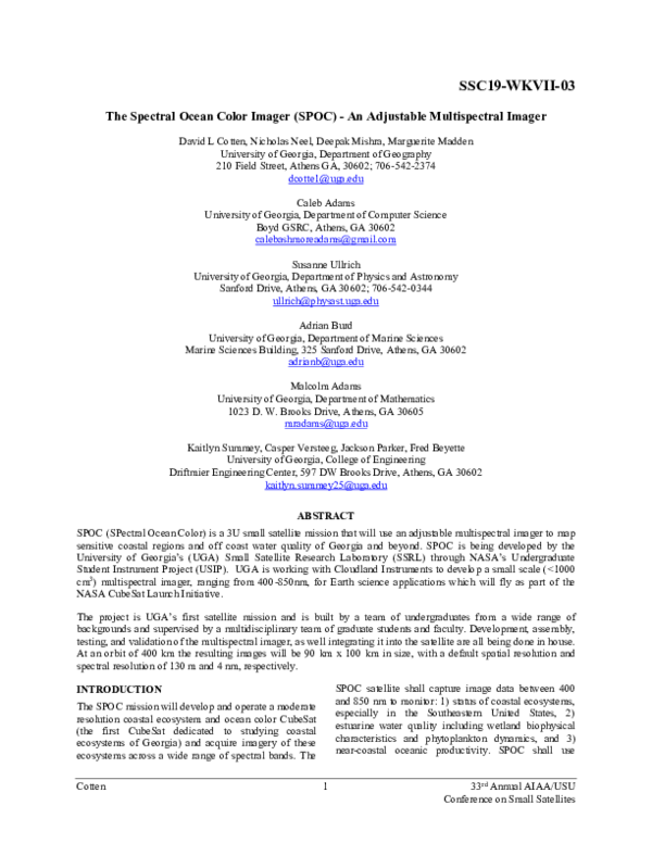 (PDF) The Spectral Ocean Color Imager (SPOC) – An Adjustable ...