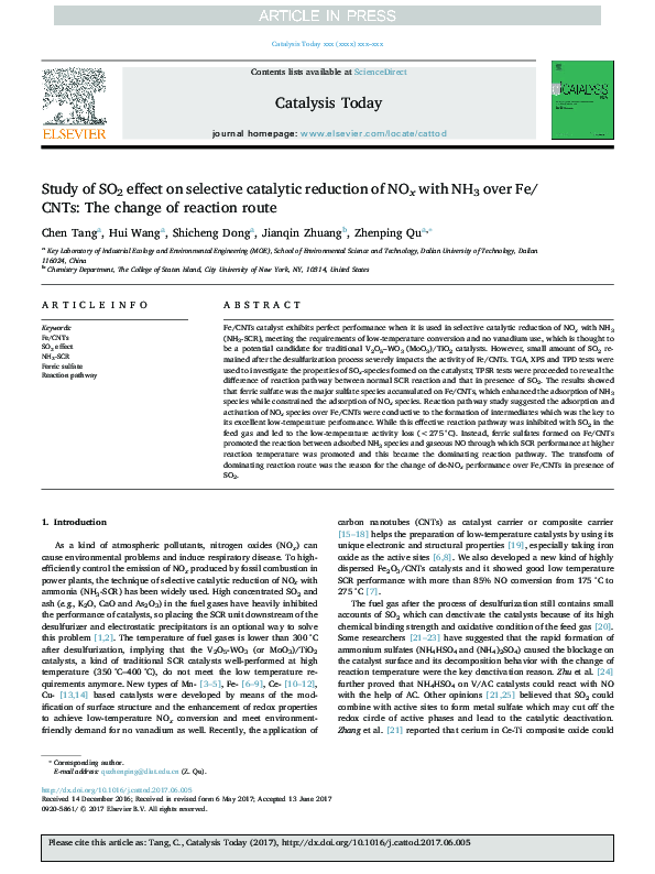 (PDF) Study of SO2 effect on selective catalytic reduction of NO with ...
