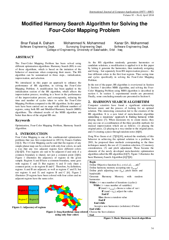(PDF) Modified Harmony Search Algorithm for Solving the Four-Color ...