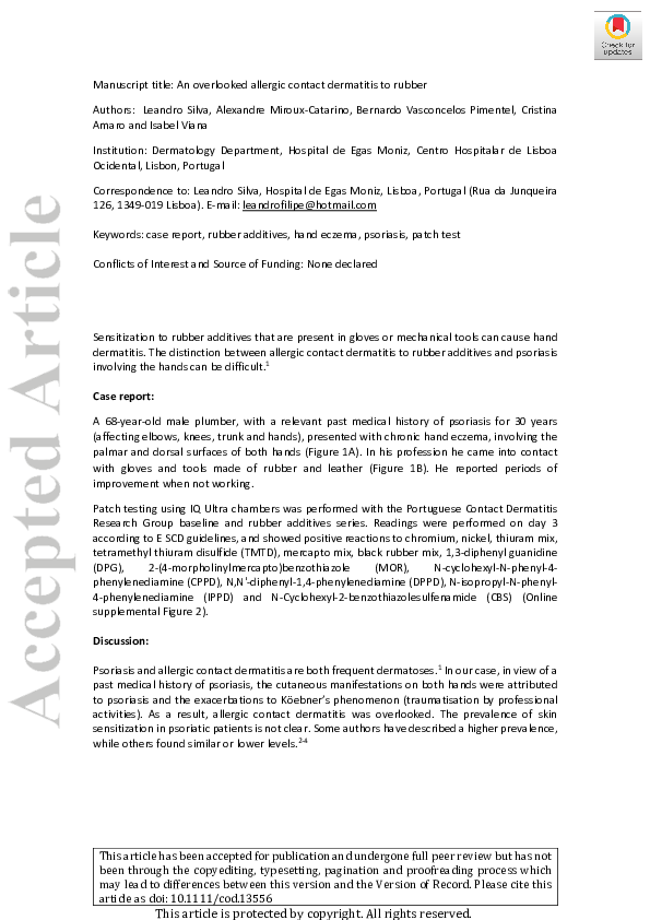 (PDF) An overlooked allergic contact dermatitis to rubber