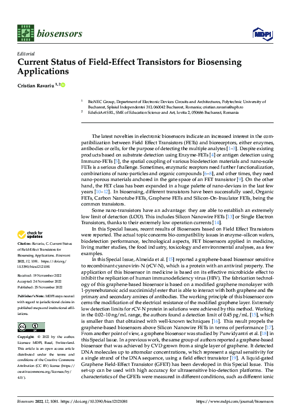 (PDF) Current Status of FieldEffect Transistors for Biosensing Applications Gladys Gladys