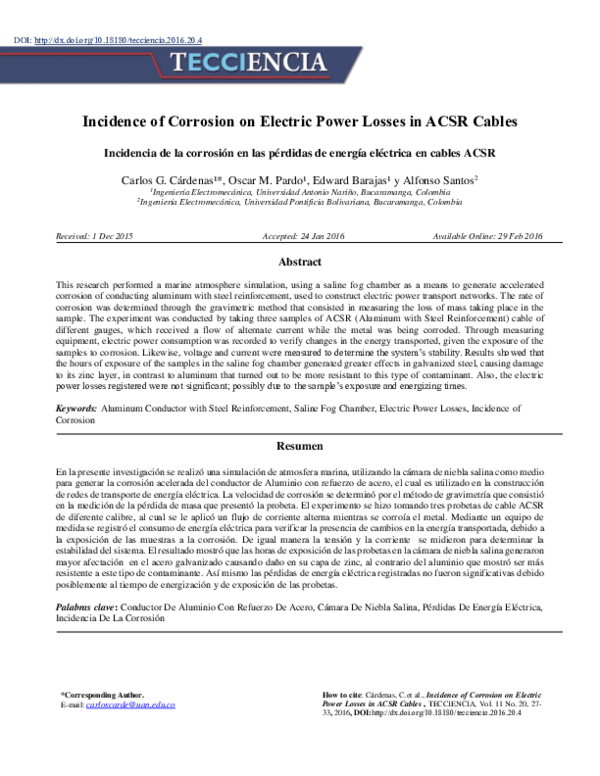 (PDF) Incidence of Corrosion on Electric Power Losses in ACSR Cables