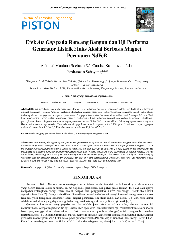 (PDF) Efek Air Gap pada Rancang Bangun dan Uji Performa Generator ...