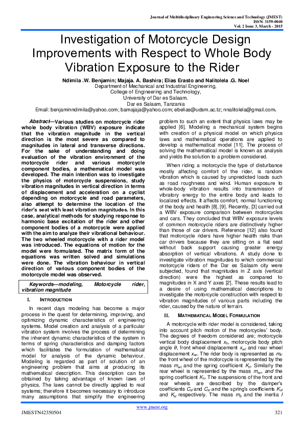 (PDF) Investigation of Motorcycle Design Improvements with Respect to ...
