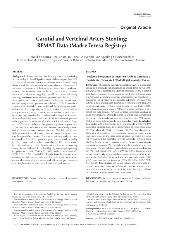 (PDF) Implante percutâneo de stent em artérias carótidas e vertebrais ...