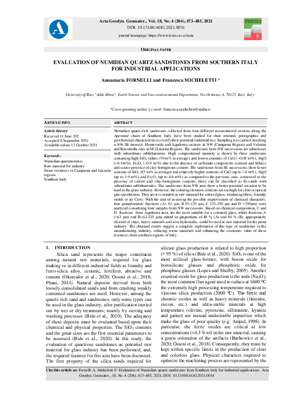 (PDF) Evaluation of Numidian quartz sandstones from Southern Italy for