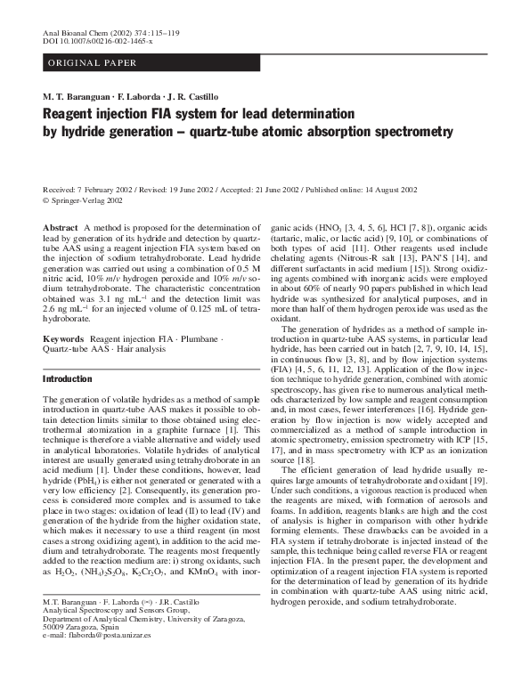 (PDF) Reagent injection FIA system for lead determination by hydride ...