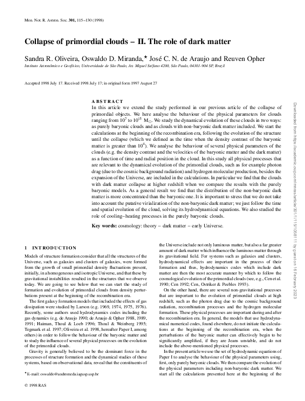 (PDF) Collapse of primordial clouds — II. The role of dark matter
