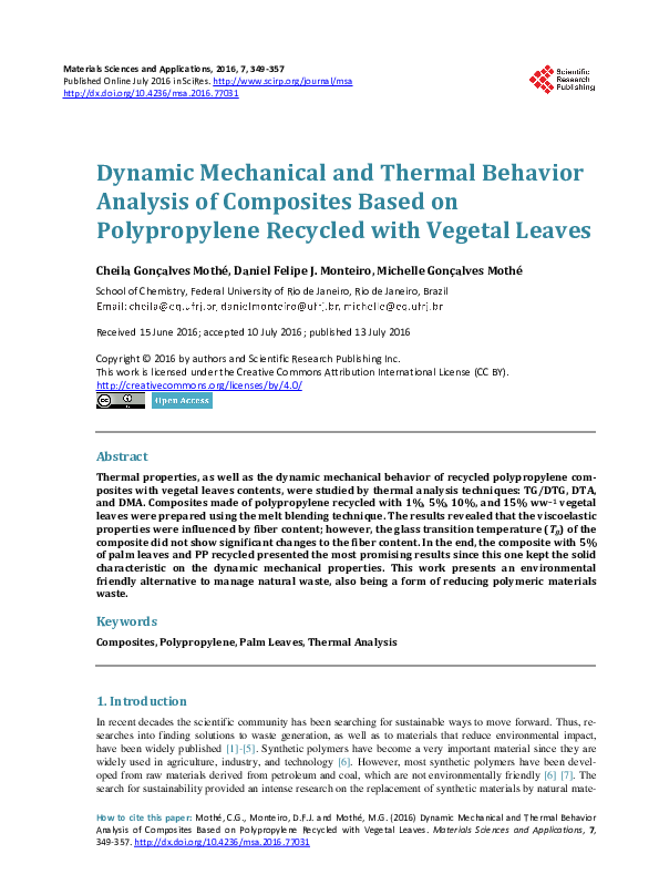 (PDF) Dynamic Mechanical and Thermal Behavior Analysis of Composites ...