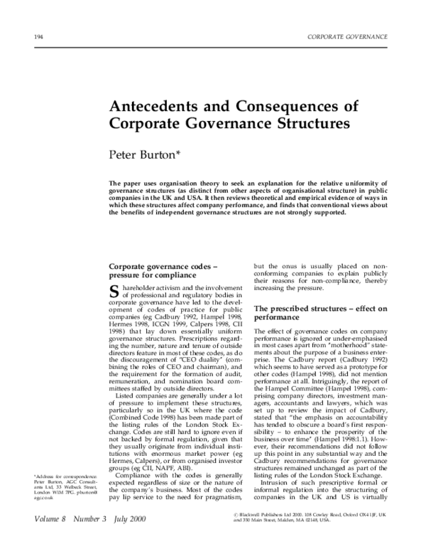 (PDF) Antecedents and Consequences of Corporate Governance Structures