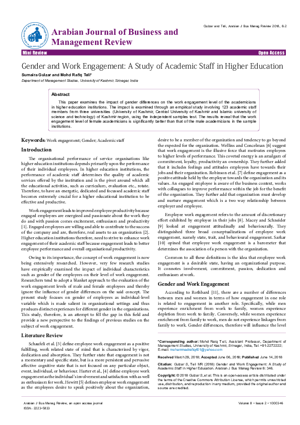 (PDF) Gender and Work Engagement: A Study of Academic Staff in Higher ...