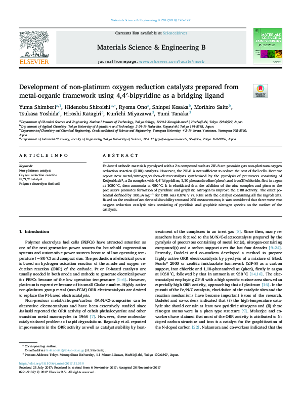 (PDF) Development of non-platinum oxygen reduction catalysts prepared ...