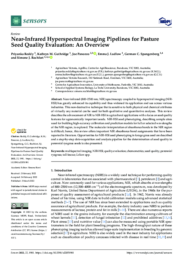 (PDF) Near-Infrared Hyperspectral Imaging Pipelines for Pasture Seed ...