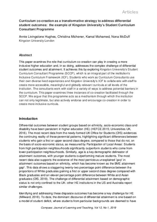 (PDF) Curriculum co-creation as a transformative strategy to address ...