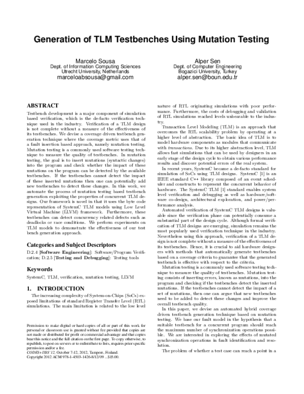 (PDF) Generation of TLM testbenches using mutation testing