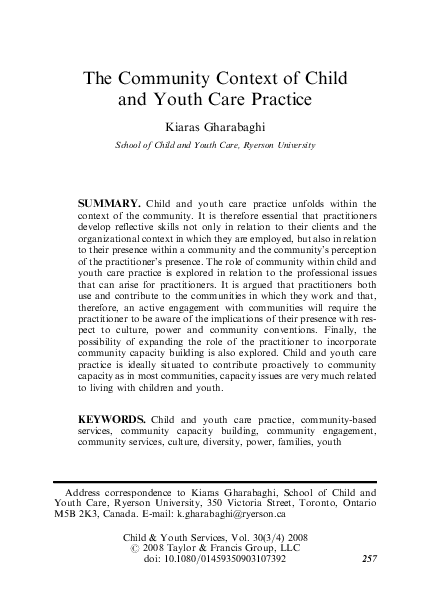 (PDF) The Community Context of Child and Youth Care Practice