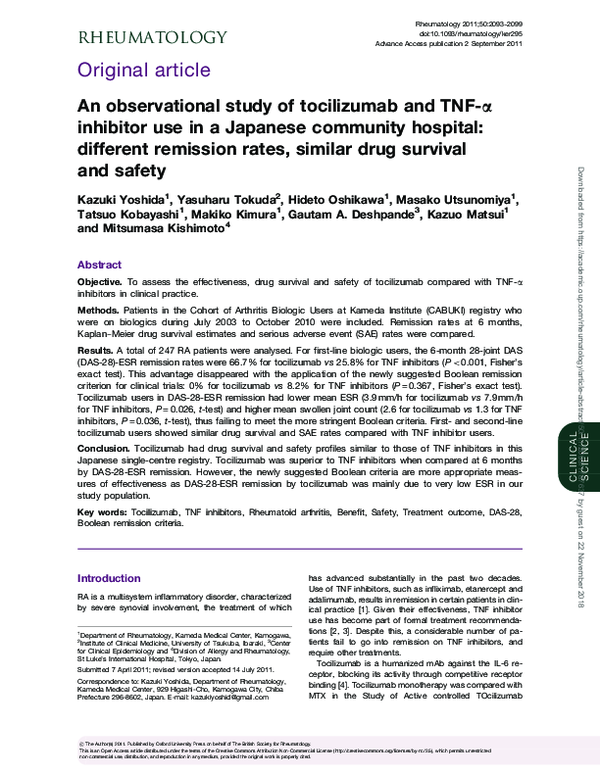(PDF) An observational study of tocilizumab and TNF- inhibitor use in a ...