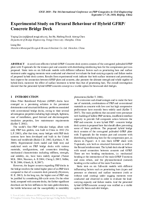 (PDF) Experimental Study on Flexural Behaviour of Hybrid GFRP/Concrete ...