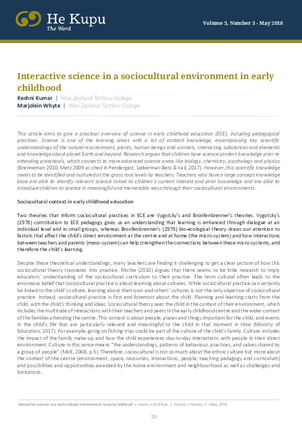 (PDF) Interactive science in a sociocultural environment in early childhood