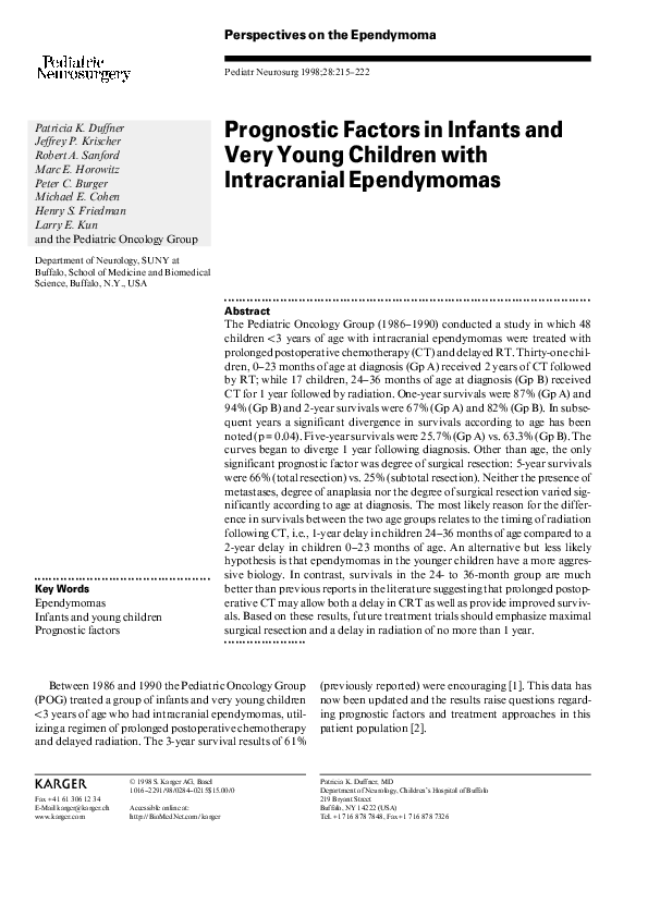 (PDF) Prognostic Factors in Infants and Very Young Children with ...
