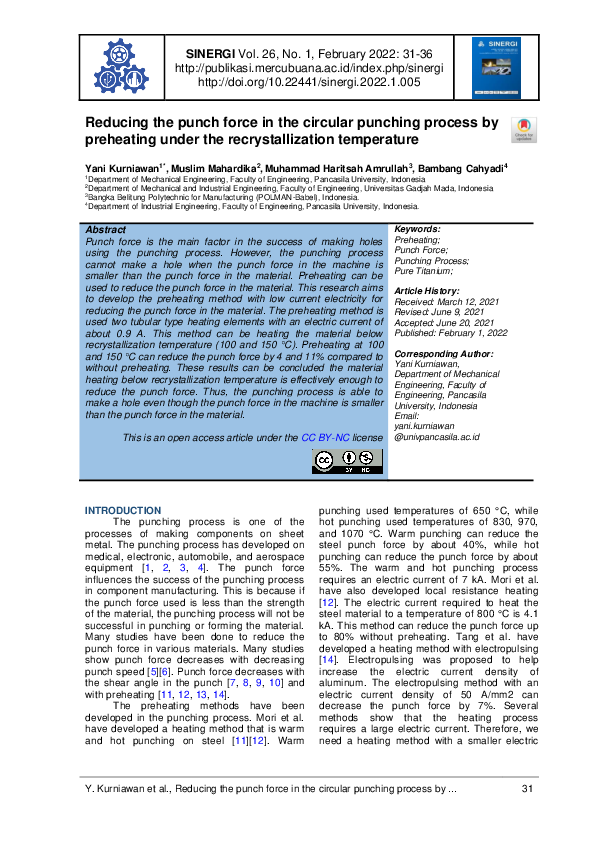 (PDF) Reducing the punch force in the circular punching process by ...