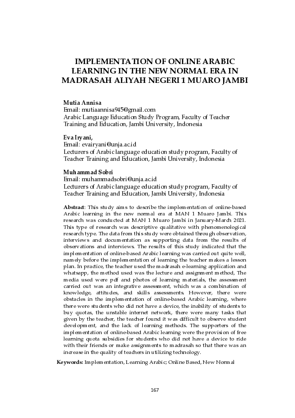 (PDF) Implementation of Online Arabic Learning in the New Normal Era in ...