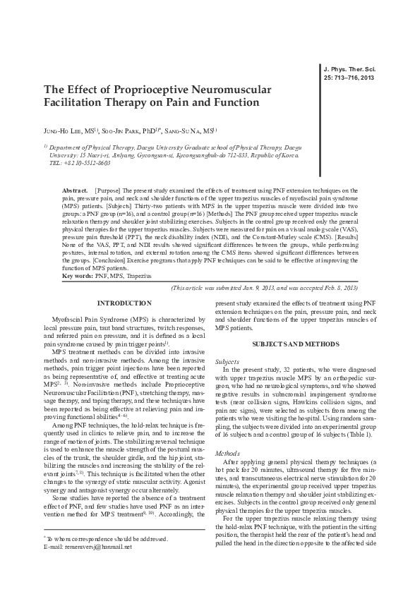 (PDF) The Effect of Proprioceptive Neuromuscular Facilitation Therapy ...