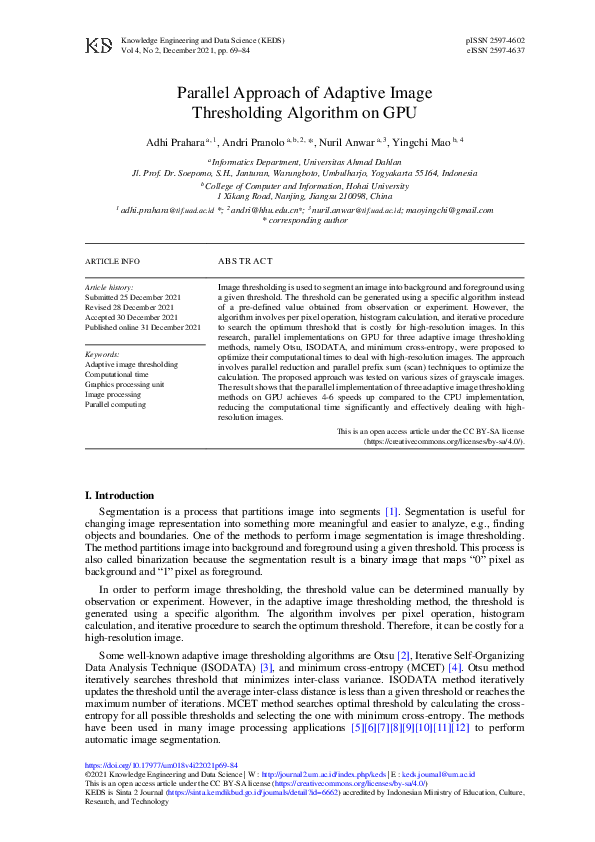 (PDF) Parallel Approach of Adaptive Image Thresholding Algorithm on GPU
