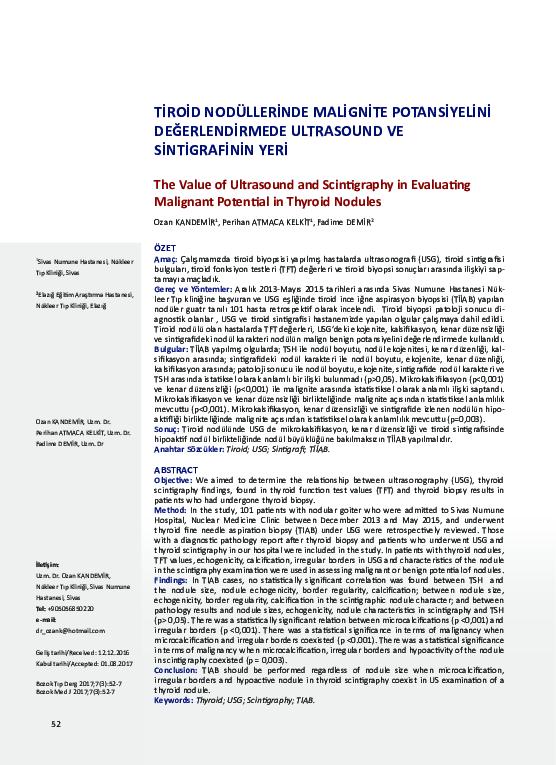 (PDF) TİROİD NODÜLLERİNDE MALİGNİTE POTANSİYELİNİ DEĞERLENDİRMEDE ...
