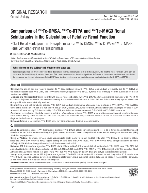 (PDF) Comparison of 99mTc-DMSA, 99mTc-DTPA and 99mTc-MAG3 Renal ...