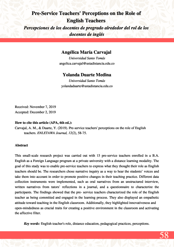 (PDF) Pre-Service Teachers' Perceptions on the Role of English Teachers