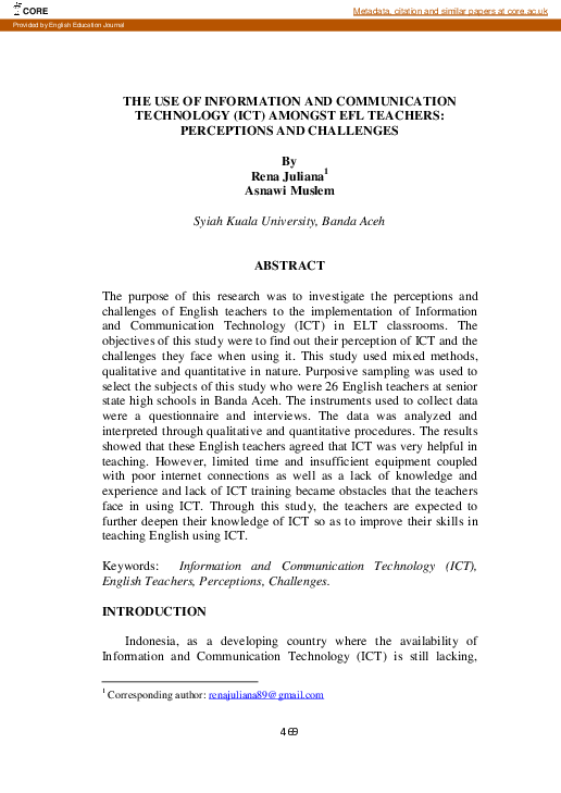 (PDF) The Use of Information and Communication Technology (ICT) Amongst ...