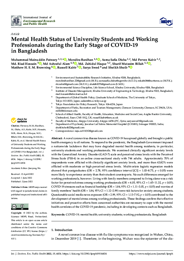(PDF) Mental Health Status of University Students and Working ...