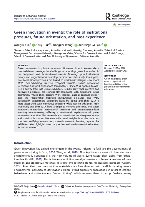 (PDF) Green innovation in events: the role of institutional pressures ...