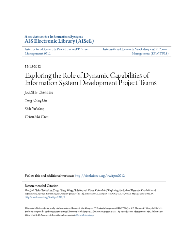 (PDF) Exploring the Role of Dynamic Capabilities of Information System ...