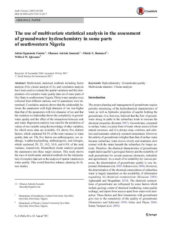 (PDF) The use of multivariate statistical analysis in the assessment of ...
