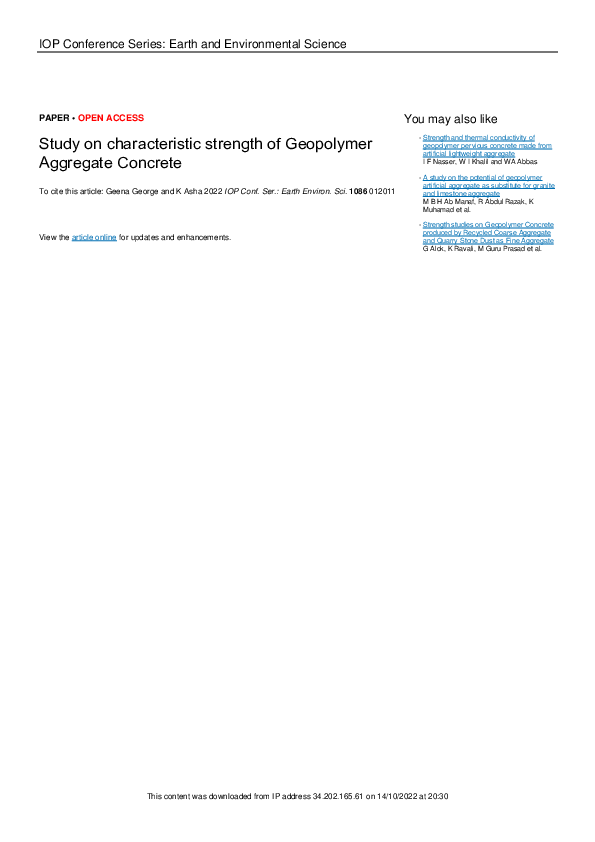 (PDF) Study on characteristic strength of Geopolymer Aggregate Concrete