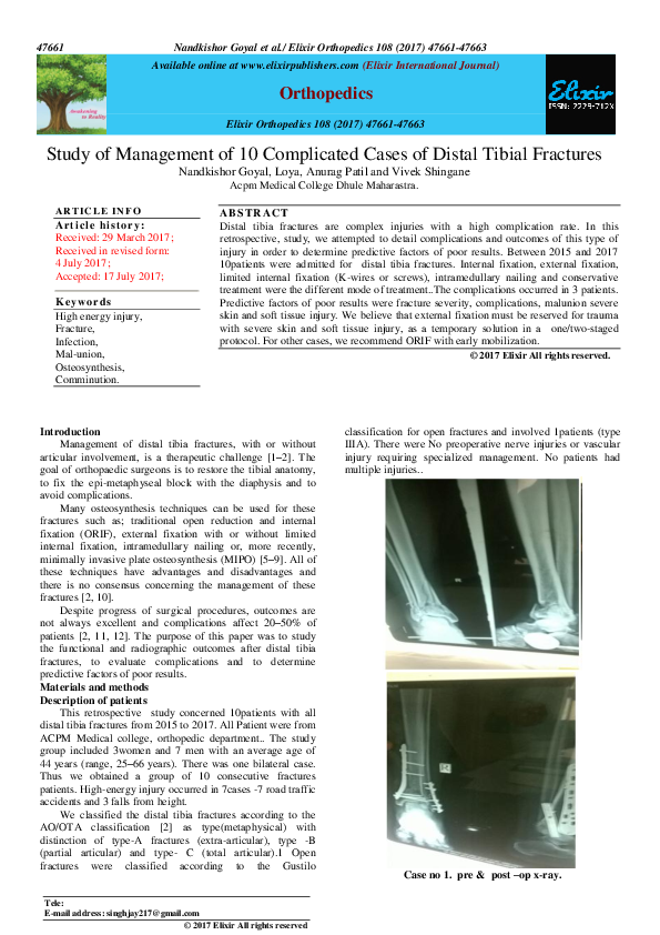 (PDF) Study of Management of 10 Complicated Cases of Distal Tibial ...