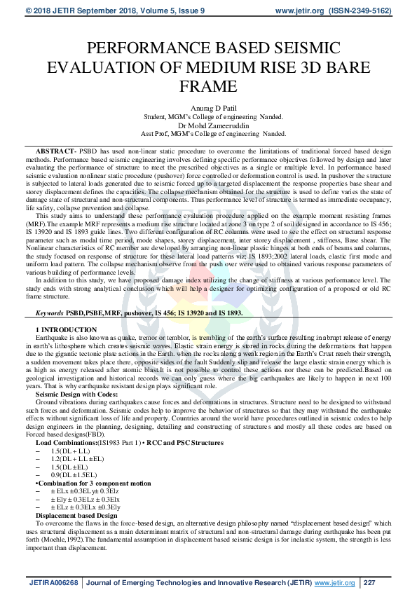 (PDF) Performance Based Seismic Evaluation of Medium Rise 3D Bare Frame