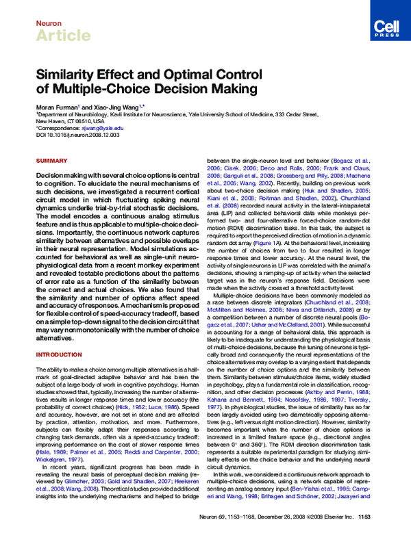 (PDF) Similarity Effect and Optimal Control of Multiple-Choice Decision ...