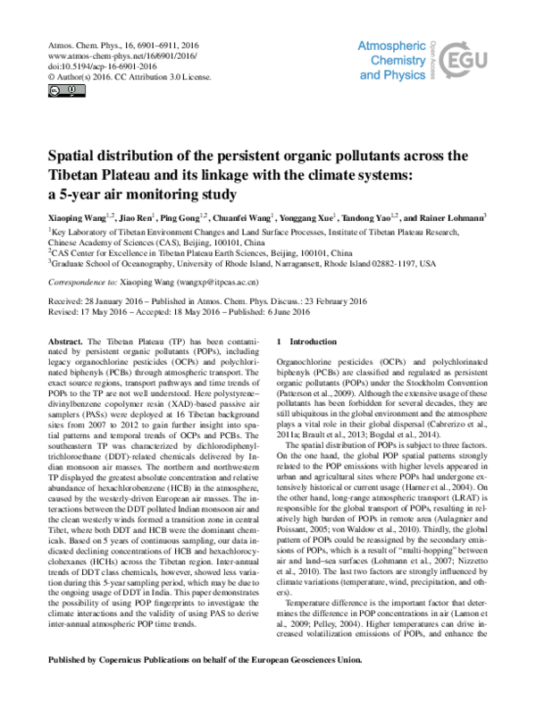 (PDF) Spatial distribution of persistent organic pollutants in the ...