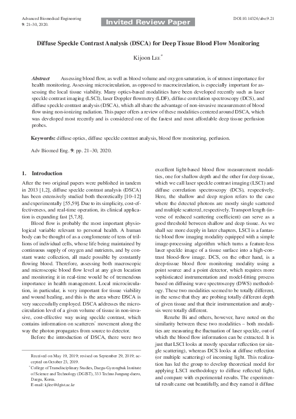 (PDF) Diffuse Speckle Contrast Analysis (DSCA) for Deep Tissue Blood ...