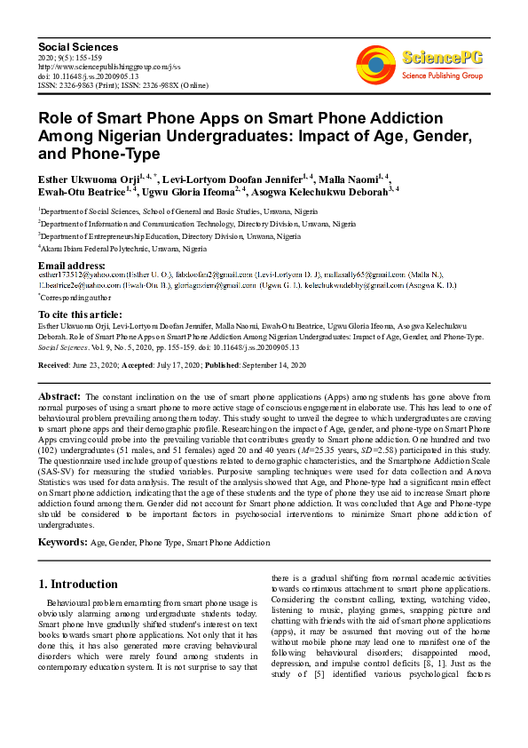 (PDF) Role of Smart Phone Apps on Smart Phone Addiction Among Nigerian ...