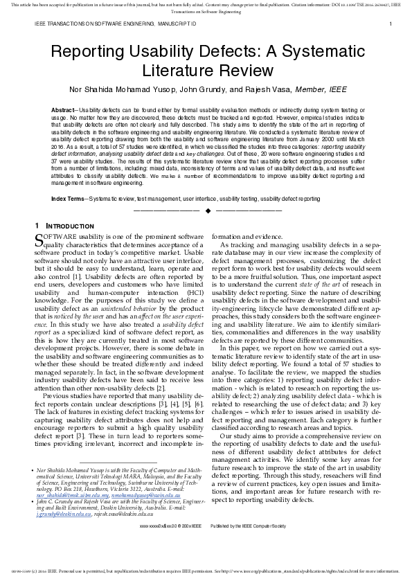 (PDF) Reporting Usability Defects: A Systematic Literature Review