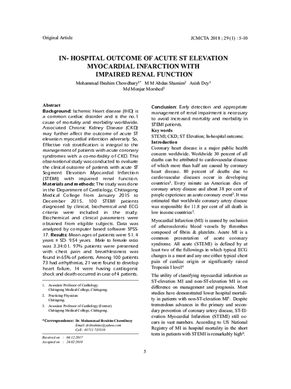 (PDF) In- Hospital Outcome of Acute St Elevation Myocardial Infarction ...