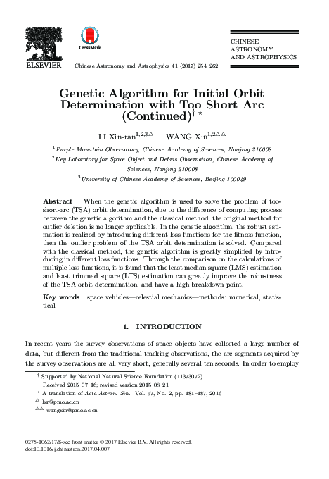 (PDF) A genetic algorithm for Initial Orbit Determination from a too ...