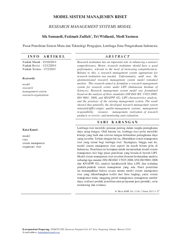 (PDF) Model Sistem Manajemen Riset