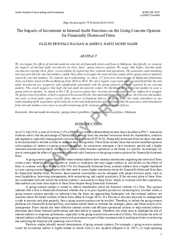 (PDF) The Impacts of Investment in Internal Audit Functions on the ...