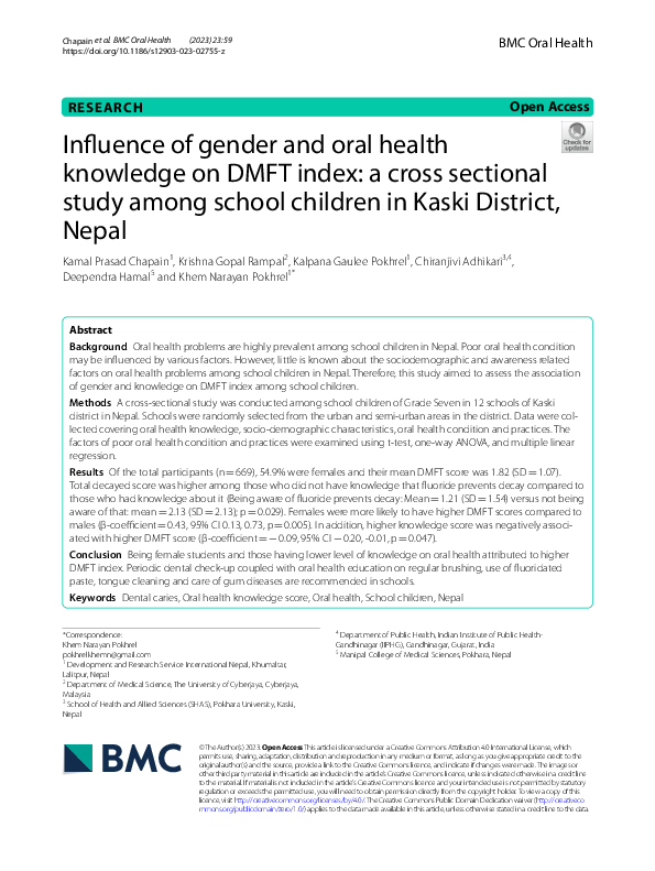 (PDF) Influence of gender and oral health knowledge on DMFT index: a ...